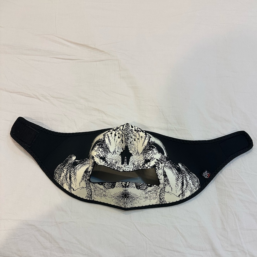 Zan Headgear Chrome Skull Haft Face Neoprene motorcycle riding Face Mask - Black